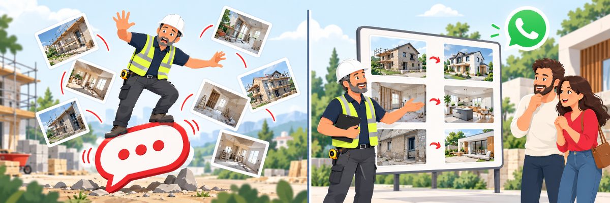 Construtor dependendo de rede social ao lado do mesmo construtor com site próprio recebendo pedidos de orçamento