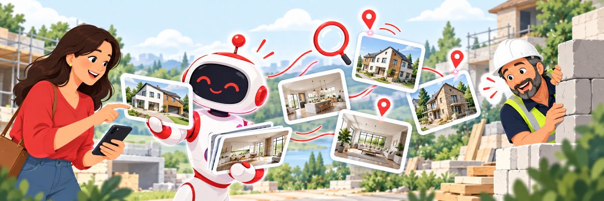 Assistente de inteligência artificial entregando cartões de construtoras a um cliente