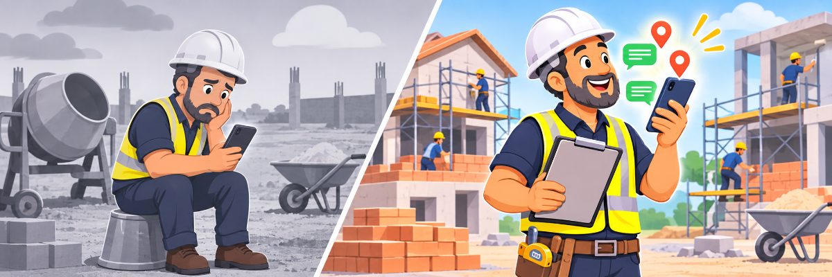 Construtora parada ao lado da mesma construtora com várias obras em andamento
