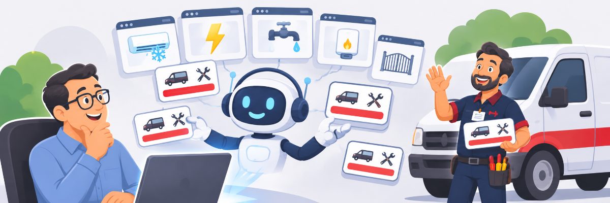 Assistente de inteligência artificial entregando cartões de empresas de manutenção a um gestor