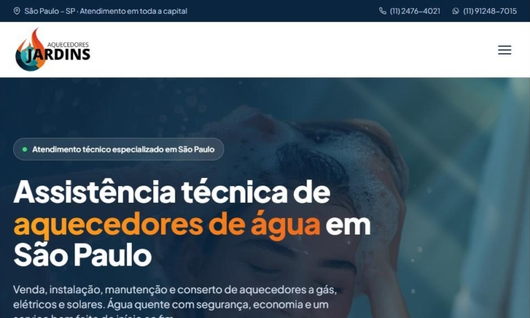 Site Aquecedores Jardins criado pela Base23