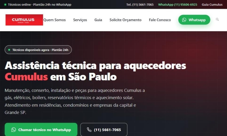Site Cumulus Aquecedores criado pela Base23
