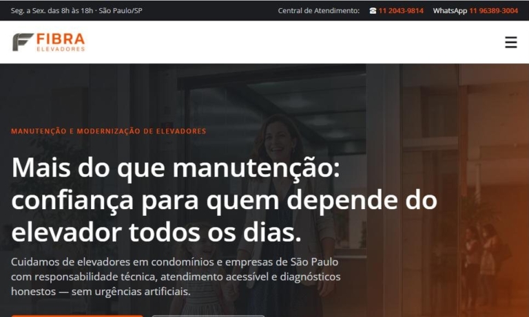 Site Fibra Elevadores criado pela Base23
